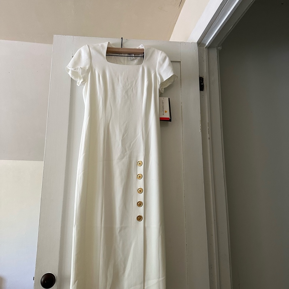 RARE FIND VINTAGE Liz Claiborne Cream Midi Dress with Cap Sleeves